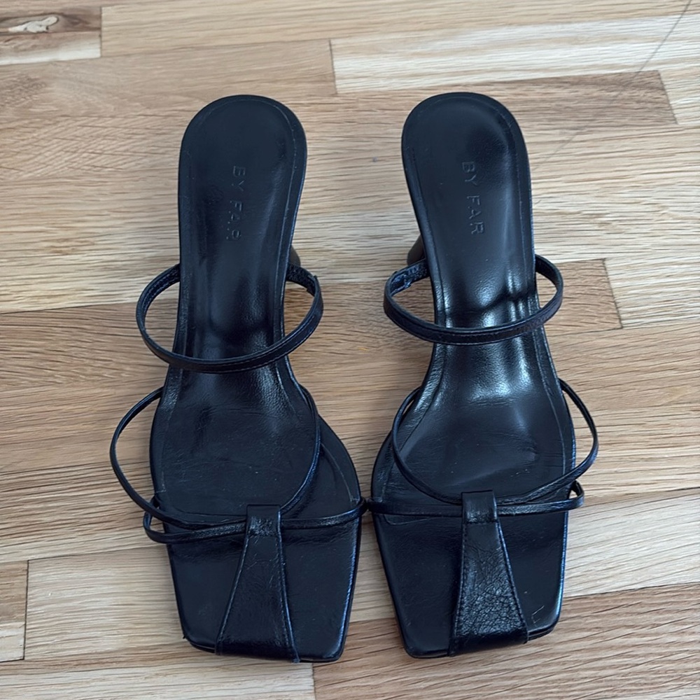 By Far Edita Black Leather Sandals size US5 35 kitten heels